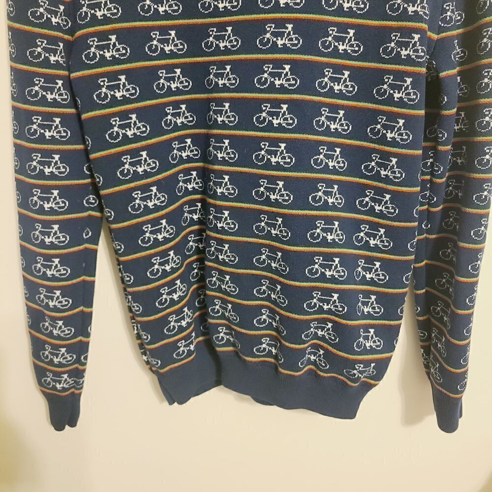 Forever 21 Men | Navy Bicycle Print & Striped Crewneck Sweater (Size Medium) - Picture 11 of 12